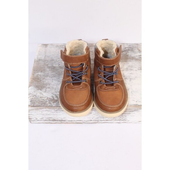 Nordstrom Rack Max & Jake Ankle Boots Size 6M Brown Sherpa Hook and Loop Lace Up - Picture 1 of 8